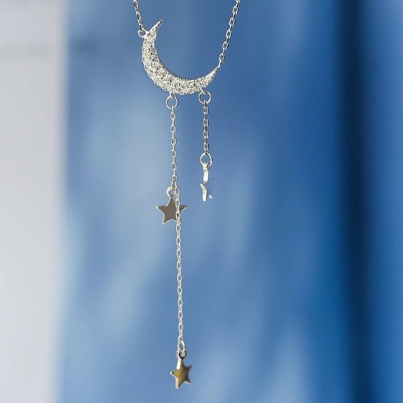 NEW 925 Sterling Silver Diamond Moon Star Necklace - Picture 6 of 6